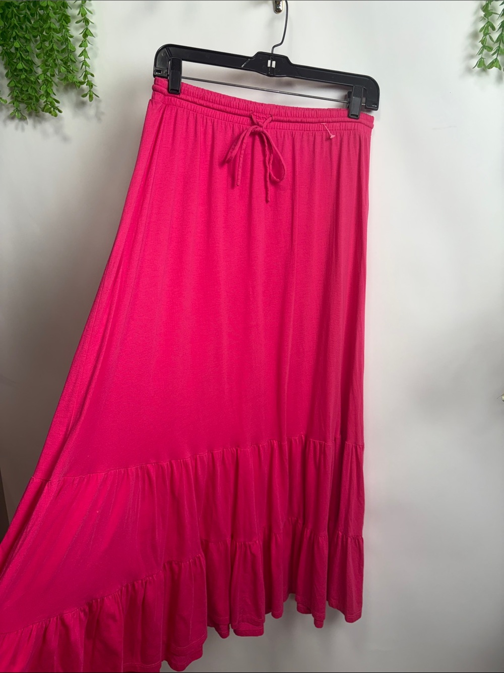 Garnet Hill Hot Pink Drawstring Maxi Skirt with Ruffle Hem